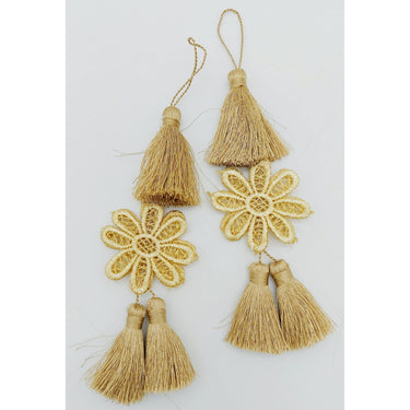 Set of 2 Light Brown Floral Tassels, Indian Tassels, Boho Chic Tassels